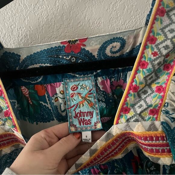 Johnny Was Hilary Blue Square Neck Printed Puff-Sleeve Blouse - Picture 5 of 9